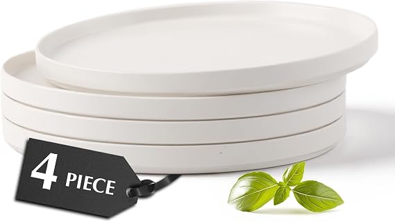 MIAMIO - Plate Set, Set of 4 Dinner Plates (10 in) - Luxe (Cream White)