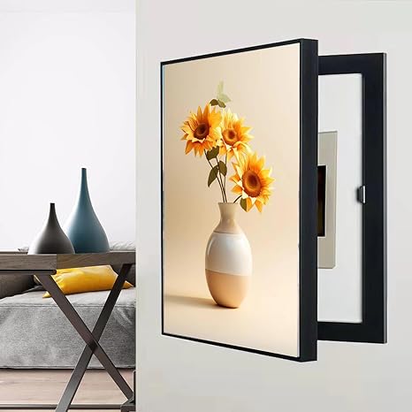 15.7x23.6 in Breaker Box Cover Decorative Wall Mounted Electrical Panel Aluminum Frame Fuse Cover, Mounted Indoor Outdoor Hiding Panels for Living Room Office, Easy Installation