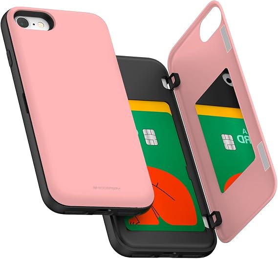 GOOSPERY Wallet Case Compatible with iPhone SE 2022/iPhone7,8/iPhone SE[Auto Magnet Closure][2 Card Holder] Protective Dual Layer Sturdy Case with Sticky Mirror Included - Pink