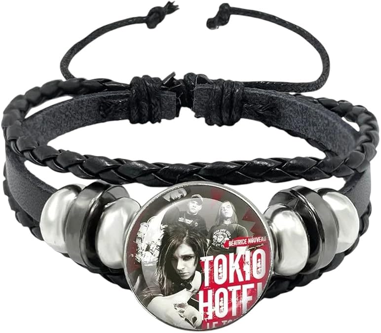 New 2026 Retro Rock Band Tokio Hotel Bill Kaulitz Black Rope Button Glass Cabochon Leather Bracelet Jewelry Charm Fans Fashion Accessories Creative Gift