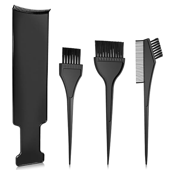 4 Pcs Balayage Highlighting Board and Brush Kit 3 Hair Dye Brush and 1 Balayage Highlightings Board with Teeth Black Hair Dye Comb for Hairs Dyes Women Hairs stylist Accessories Salon Home Use