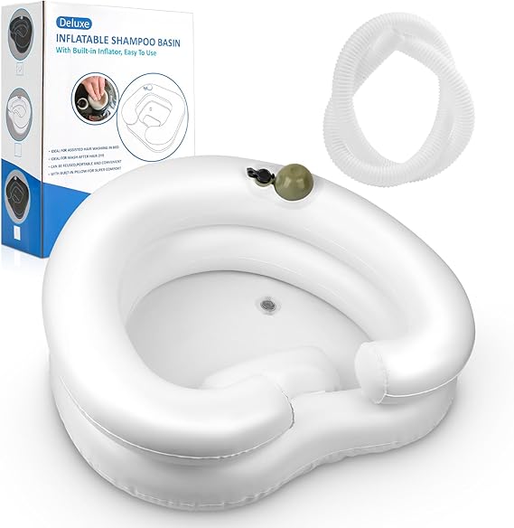 Portable Hair Washing Station- Hair Washing Basin for Bedridden, Inflatable Shampoo Bowl Newly Upgraded No Need for Pump,The Perfect for Locs Detox(Heart Shape-White)