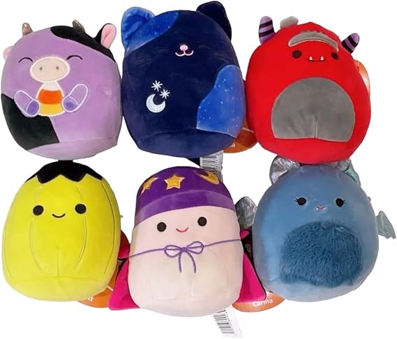 Squishmallow 5 Inch 2024 Halloween Squad A - Set of 6 (Mushroom, Cow, Cat, Monster, Pumpkin, Bat)
