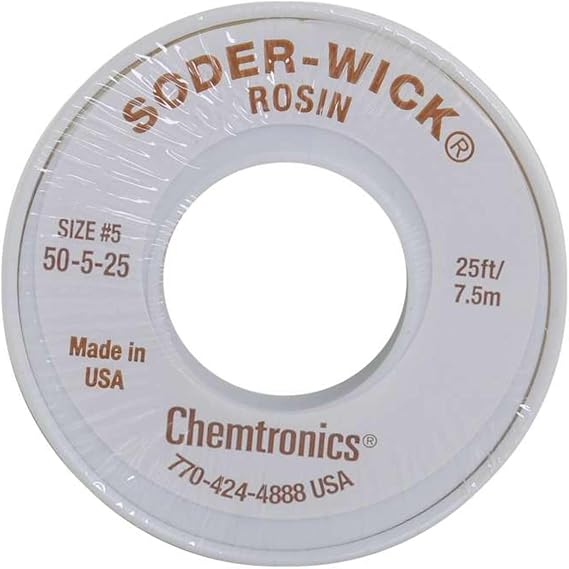 Chemtronics 50-5-25 Soder-Wick Rosin Desoldering Braid 0.145in/3.7mm 25ft