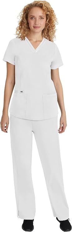 Healing Hands Scrub Set For Women with 5 Pockets, V-Neck Scrub Top 2278, and Taylor Pants 9095 with 2-Way Stretch Technology,White - L Top/L Pant