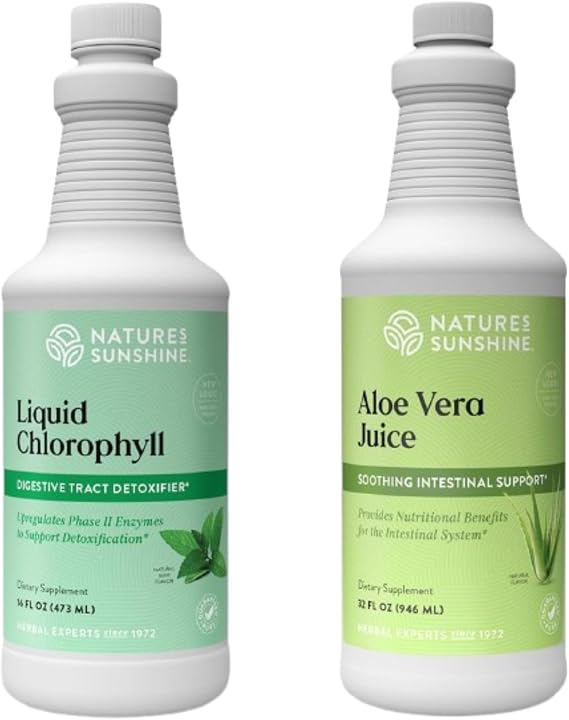 Nature's Sunshine Detox Support Duo | Liquid Chlorophyll & Aloe Vera Juice | Supports Gut Health, Digestion, Energy & Natural Detoxification