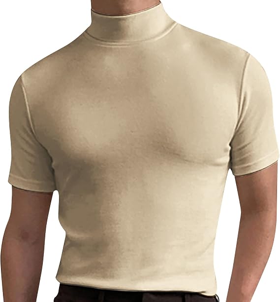 Generic Mens Basic Mock Turtleneck Short Sleeve Solid Casual T-Shirt Pullover Tops Slim Fit Undershirt