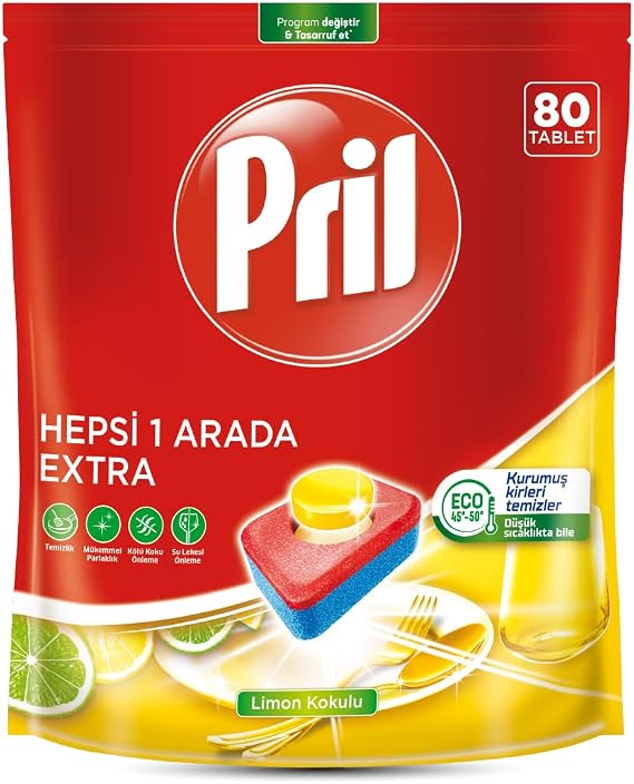 Pril Hepsi Bir Arada Extra Tablet Bulaşık Deterjanı 80 Yıkama, 80 tablet