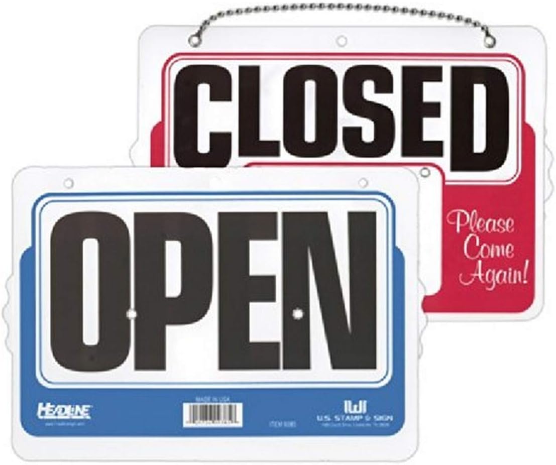 Headline Sign Double-Sided OpenClosed 8 Inches by 11 Inches Sign with Dial-A-Time Will Return Feature, Made in USA 9385