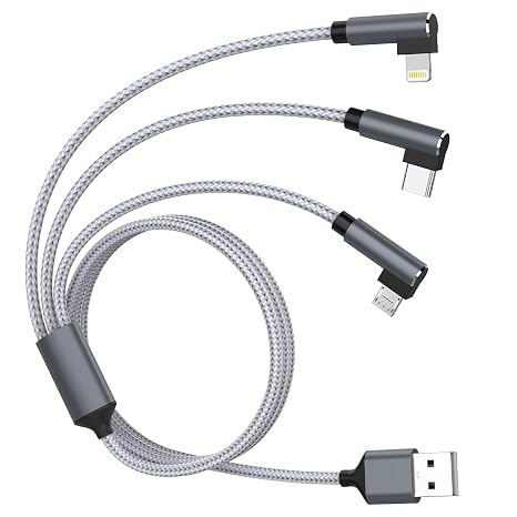 Multi USB Cable, 3 in 1 Multi Charging 90 Degree Universal Charging Cable with Phone/Micro/USB Type C Nylon Multi Charging Cable for Phone 16/15/14, Samssung, Huawei, Xiaomi, Laptop Tablet 1.8m