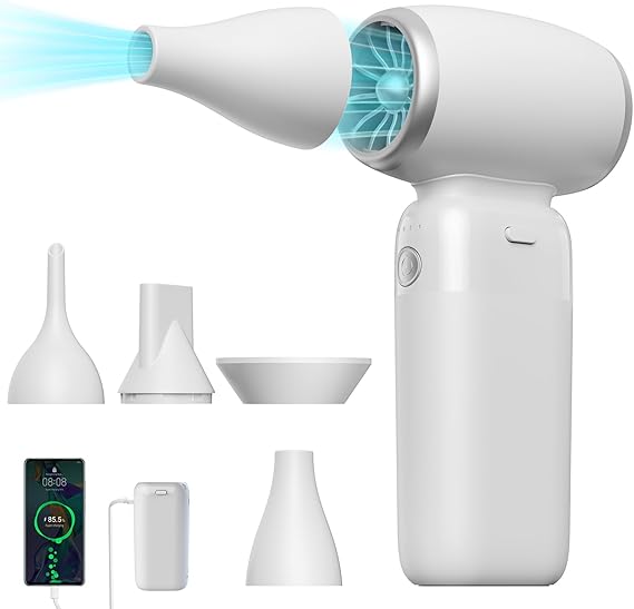 Handheld Turbo Fan 110000RPM High Speed, 4000mAh Rechargeable Portable Mini Fan, 4 Nozzles Air Duster & Inflator for Outdoor Camping Travel Outdoor