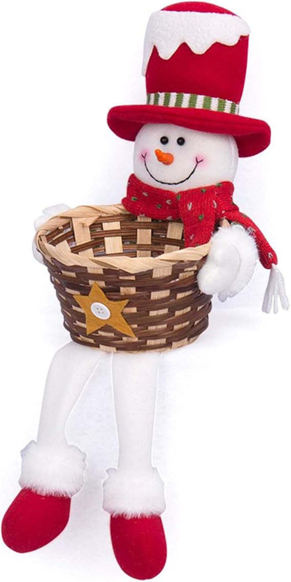 Christmas Candy Storage Basket Santa Snowman Candy Woven Holder Basket Christmas Candy Bowl Candy Dish for Holiday Table Desk Decoration Gift (Long legs Snowman)