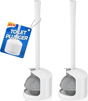 Toilet Plunger with Holder for 5.3-inch Toilet Drain, Plungers for Bathroom with Holder, Toilet Plunger Heavy Duty 2 Pack, White