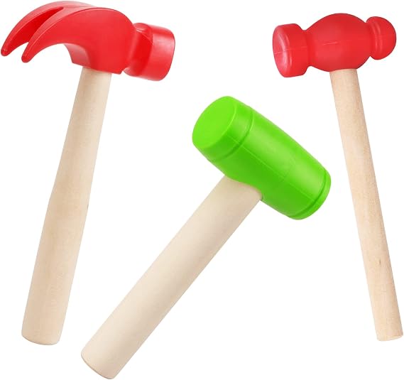 3pcs Wooden Mallet Toy Hammer Simulation Wooden Hammers Small Plastic Toddler Fake Hammer Portable Maintenance Kids Tools Toys Pretend for Boys Girls