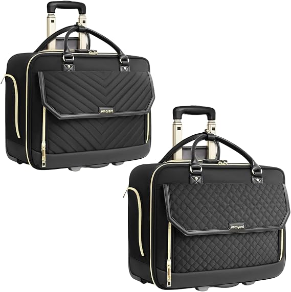 Arcoyard Rolling Laptop Bag, Briefcase for Women with Wheels, Black