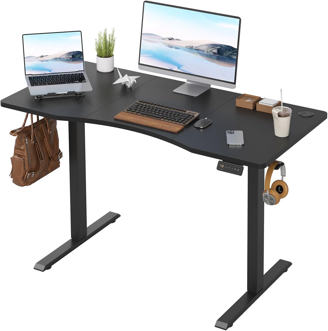 Farini U-Shaped Ergonomic Electric Standing Desk, Height Adjustable Work Station, Sit to Stand Desk with Memory Keypad & Headphone Hook for Home and Office Use, 120x60cm
