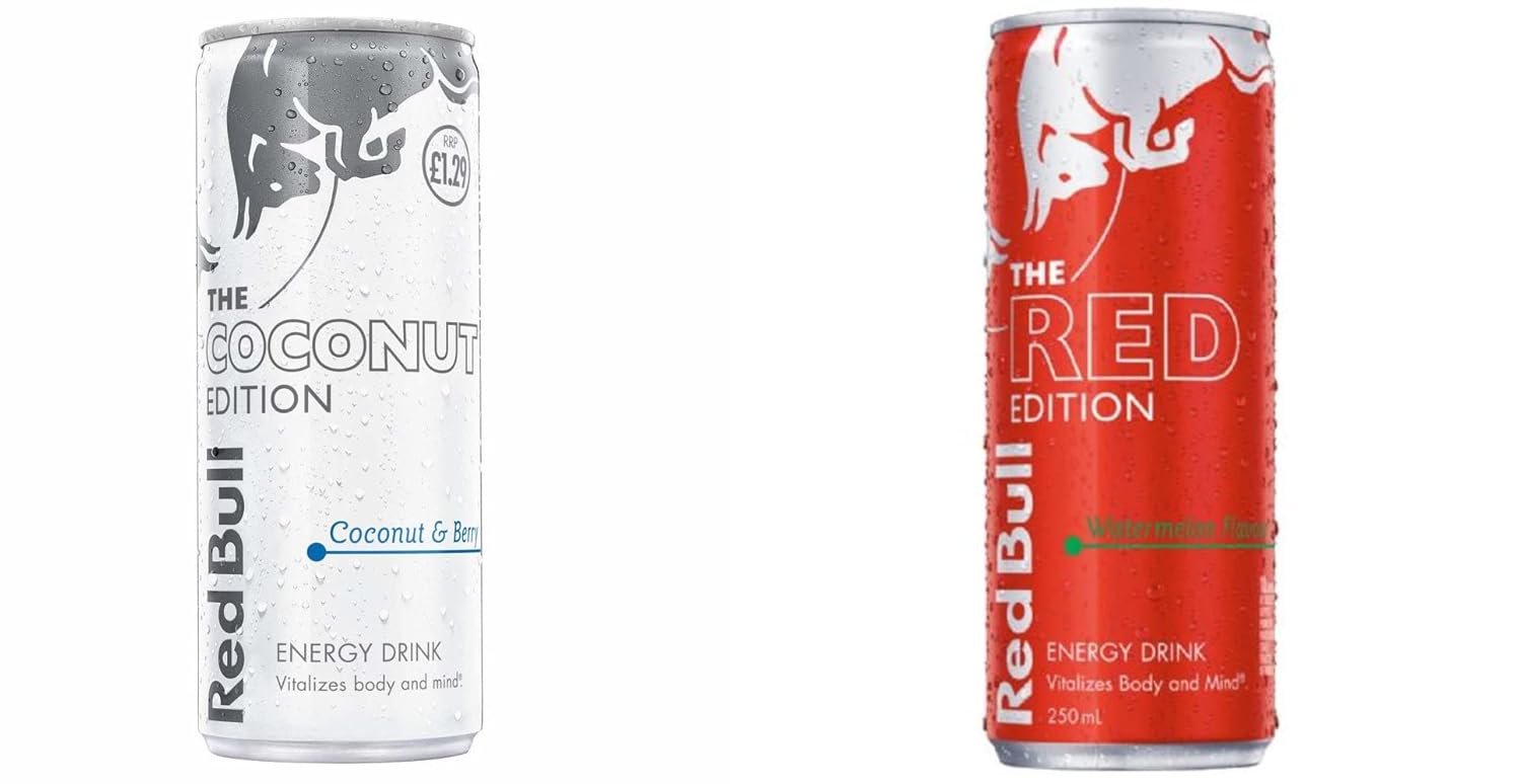 Red Bull Summer Editions Variety: Watermelon and Coconut Berry - 12fl ounce Pack of 8  Honey Stinger Organic Energy Chew Pomegranate 1.8 ounce