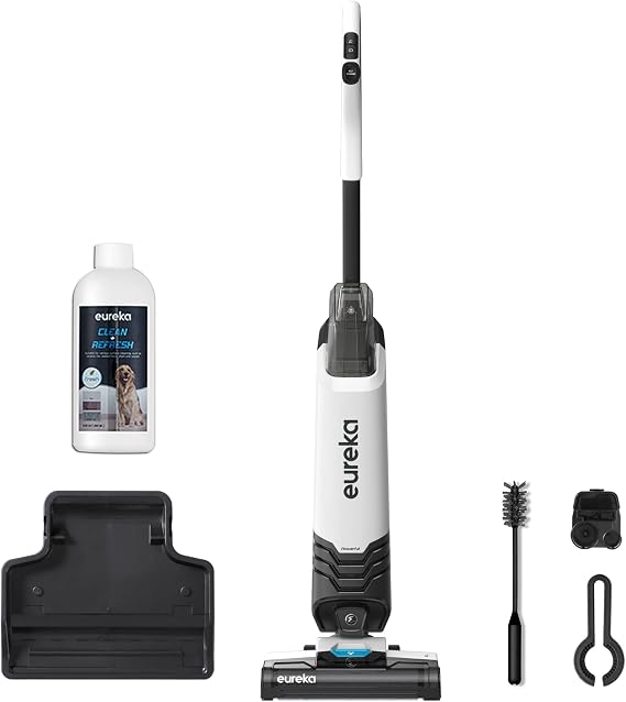 Eureka Wet Dry Vacuum Cleaner Cordless, Mop Vacuum Cleaner with Self-Cleaning System, Lightweight Hardwood Floors Vacuum for Pets and Sticky Messes, Black and White, NEW200