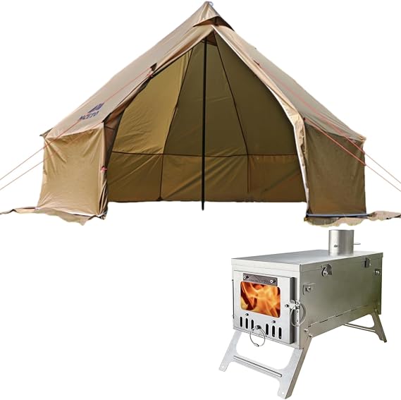 DANCHEL OUTDOOR 4-Season Hot Tent with S6 304 Stainless Steel Tent Stove Camping - Waterproof Small Yurt Tent for 1-3 Person Backpacking, 210T Rip-Stop Polyester 10.5ft/3m Diameter