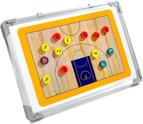 Double-Sided Basketball Coaching Board: Portable Tactics Dry Erase Board w/Adhesive Markers - Half & Full Court Play Diagramming