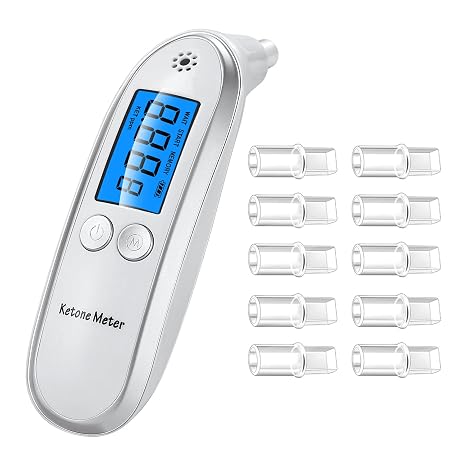 Ketone Breath Meter Ketosis Analyzer Monitors Acetone in Breath, 6 Levels, 32 Memory Records, White
