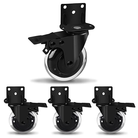 Set of 4 Caster Wheels, 3" L-Shaped Bracket Casters Anti -Dust Cover Design, Swivel Castor, Furniture Caster with Brakes for Cots, Flower Stands, Desks