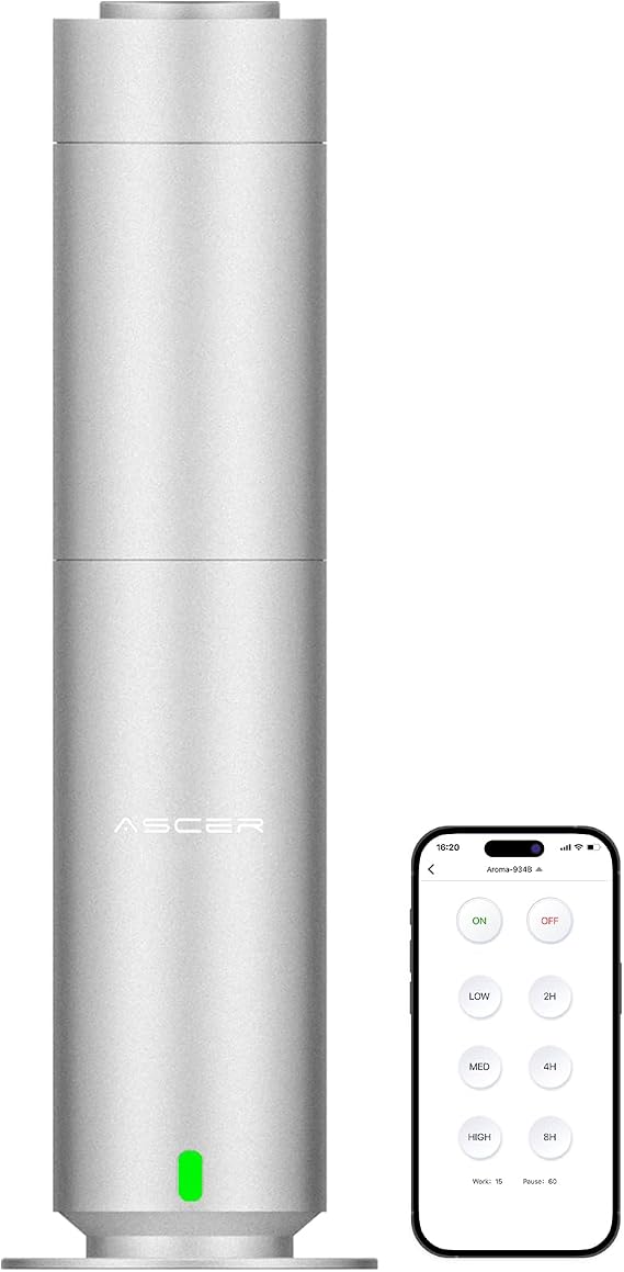 Diffuser - Hotel Scent Diffuser Machine - Remoter & APP Control - Studio Scent Diffusers for Whole House - Scent Air Machine for Home - Waterless Essential Oil Diffusers for Large Room,Office - Silver