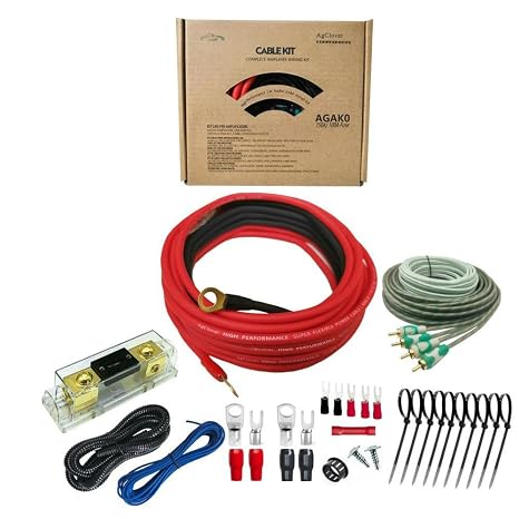 1/0 Gauge Amplifier Wiring Kit, Power Handling Complete Amplifier Wire Kit for High-Performance Car Audio Maximum Sound Quality and Power Efficiency to Your Radio, Subwoofers and Speakers AGAK0