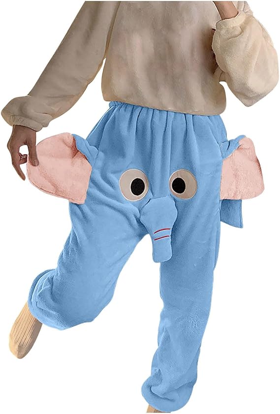 Elephant Pajama Pants Men Cute Animal Pants Funny Cartoon Trunk Pajama Bottom Fleece Sleepwear for Couple 2024