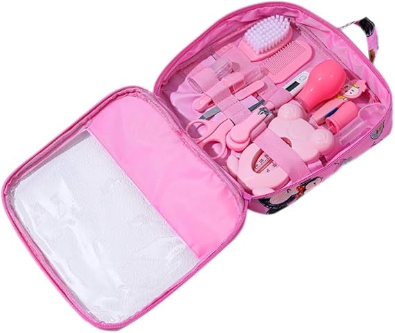 Baby Healthcare and Grooming Kit Baby Nasal Aspirator Nail Clipper Hairbrush Set Newborn Daily Cleaning Care Kit 13 PCS/Set, Style A, Rose Personal Healthy Care