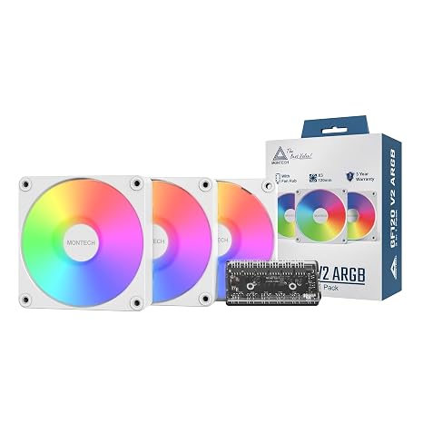 MONTECH GF120R V2 ARGB 120mm Kasa Fanı (3’lü Set) – Reverse Blade, Yüksek Performanslı Hava Akışı, Sessiz Hidrolik Rulman, Canlı ARGB Aydınlatma, 6×6 Fan Hub Dahil, Beyaz