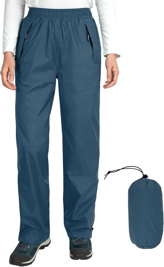 Outdoor Ventures Women's Rain Pants Packable Waterproof Hiking Pants | Windproof Breathable Outdoor Rain Over Pants, Fully Seams Taped, Mesh lining, for Golf, Work,Zipper Pockets
