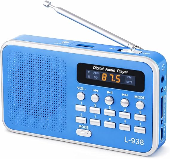 L-938 Şarjlı Taşınabilir FM Radyo | Dijital Ekranlı | USB/TF/SD/AUX Destekli | BL-5C Bataryalı Cep Radyosu (Mavi)