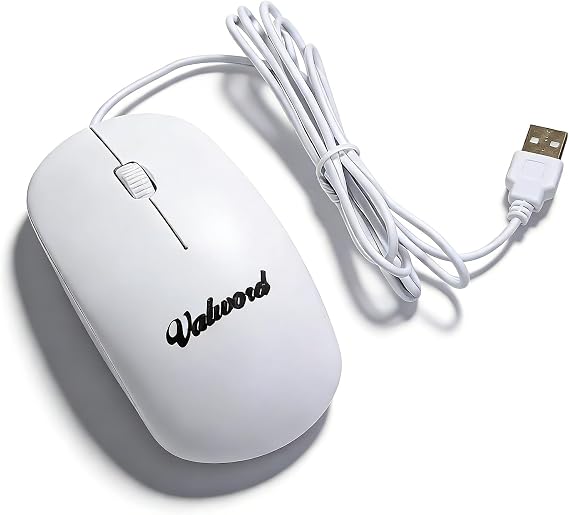 Wired Mouse, White USB Computer Mouse with Silent Click, 1200 DPI Optical Sensor, 5ft Cord, Ergonomic Plug and Play Corded Mice for Laptop, PC, Desktop, Mac, Office & Home