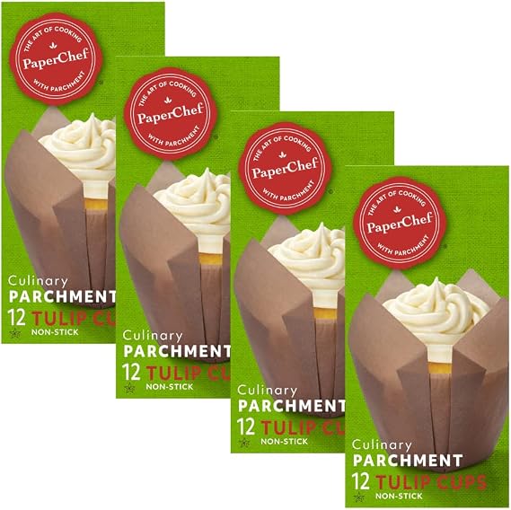 PaperChef Parchment Tulip Baking Cups Nonstick Release 12 Count 4 Pack