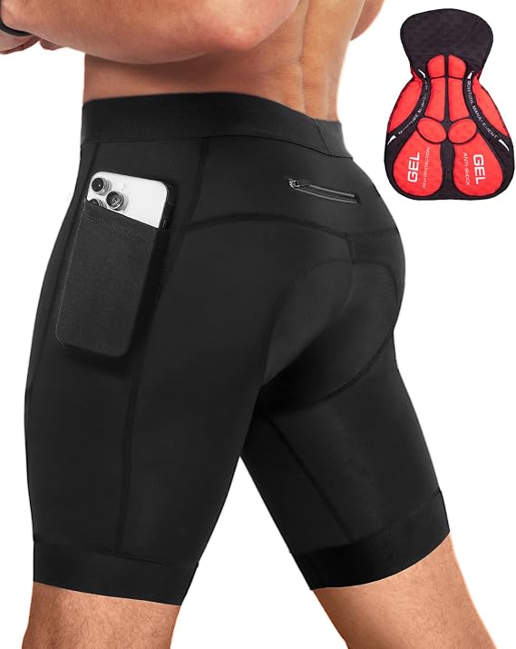 Niksa Cycling Shorts Men, 3D Padded Road and Mountain Bike Shorts, Breathable and Quick Dry with 3 Pockets Cycle Short Large Black