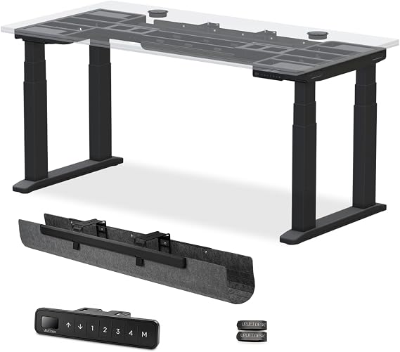 UPLIFT DESK V3 4-Leg Height Adjustable Desk Frame, Advanced Keypad, Wire Grommets, FlexMount Cable Manager (Black)