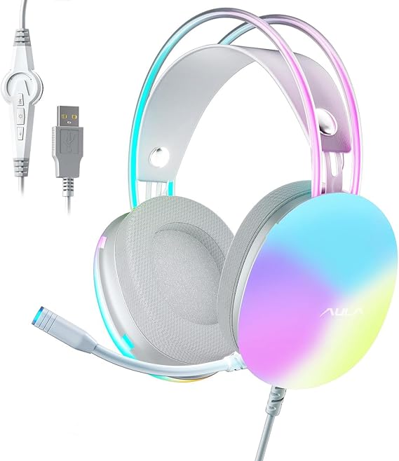 AULA S505 RGB USB Gaming Gaming Gaming Headset with Micronphone Green