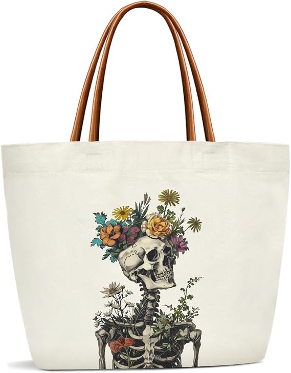 Canvas Tote Bag For Women, Skull Travel Tote Bags For Work, Beach, Gym, Shopping, Handbag Birthday Gifts for Women, Mom, Teacher, Friends -07