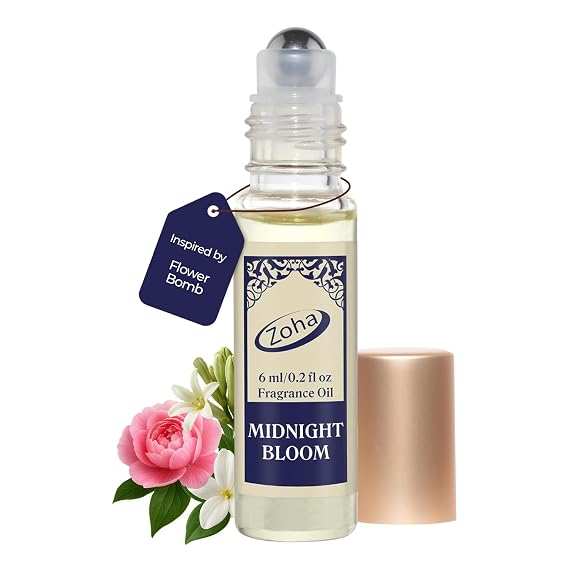 Zoha Midnight Bloom Perfume for Women and Men | Impression of Viktor-Rolf Flower-Bomb | Alcohol-free Fragrance | 6ml Roller