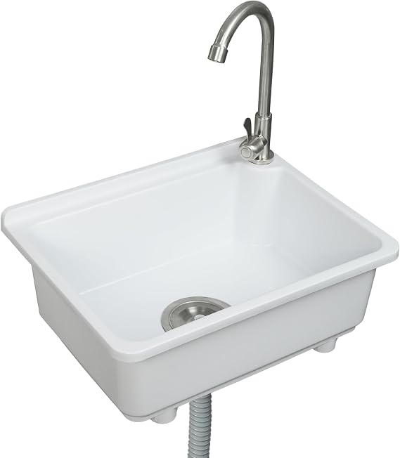 Kitchen Single Bowl Utility Sink, Kitchen Wall-Mounted Sink Plastic 16.9 x 12.8 Inch with 1.26 inch Faucet Hole,for Home rv,Restaurant, Dorm,Garage,Bathroom,Laundry(White)