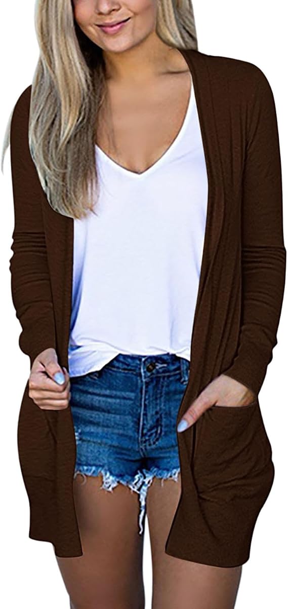Women Lightweight Long Cardigan Sweaters Long Sleeve Open Front Casual Knit Cardigan Sweaters Cover Ups with Pockets