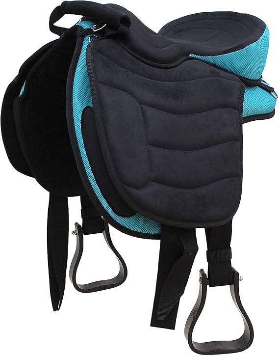 DNL Saddlery Synthetic Treeless Bareback Full Suede Long Flap FREEMAX Western Endurance Lightweight Horse Saddle Tack Free Stirrups Size: 10"-18" inches Seat Available F13