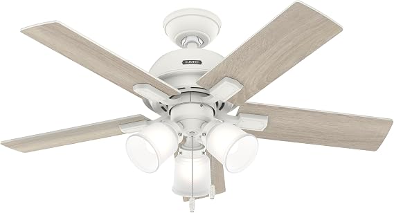 Hunter Fan Company, 52350, 44 inch Crystal Peak Matte White Ceiling Fan with LED Light Kit and Pull Chain | with LED Lights, Standard Mount, 5 Blades, For Bedroom, Living Room, 52350, Includes Bulbs, 52350