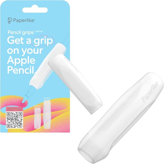 Paperlike Pencil Grips for Apple Pencil 1st & 2nd Generation, USB-C & Pro, Set of 2 Comfort & Precision Grips, Transparent