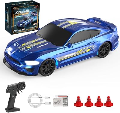 143 Scale RC Car for Adults, 2.4G 4WD Full Proportional Control RC Drift Car with LED Lights, RC Racing Toy for Hobbyist