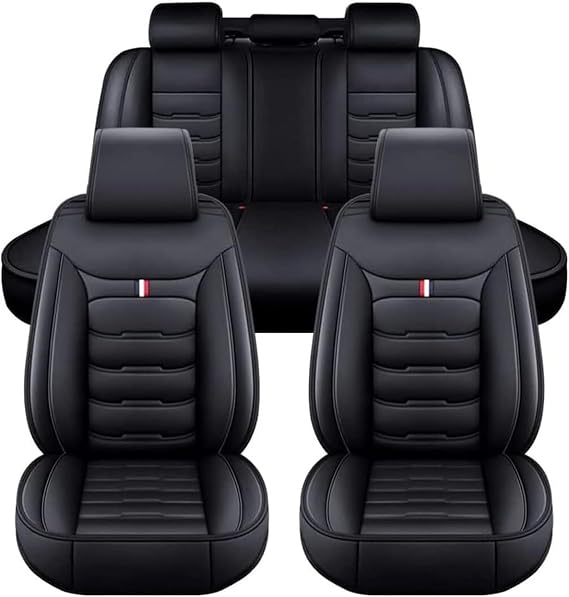 Car Seat Covers Full Set 5 Seat for Volvo V40 V50 V60 V70 V90, Leather Seat Covers Luxury Seat Cover Front and Rear Seat Protectors, Leather Car Seat Covers Waterproof(A(Black))