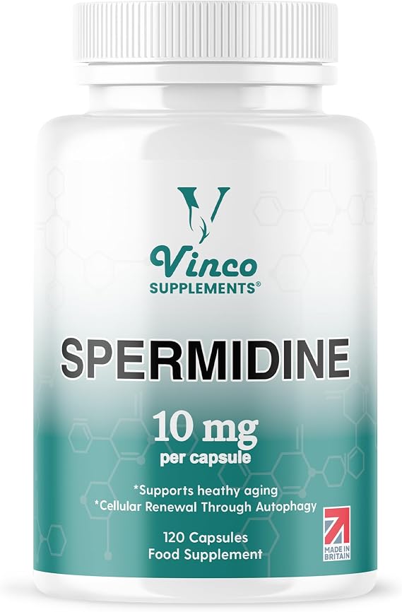 Vinco Spermidine Supplement - 10mg x 120 High Strength Spermidine Capsules - 99% Purity - Supports Healthy Ageing & Longevity - Non GMO & Gluten Free - Made in The UK