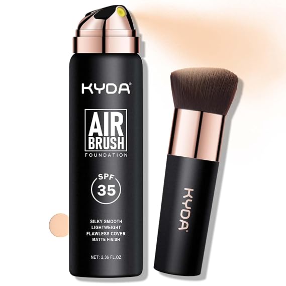KYDA SPF 35 AirBrush Foundation Spray,Lasting Matte Foundation, Lightweight Cover, Smooth Blendable, Moisturizing Makeup Primer with Soft Brush Applicator-#120 Classic Ivory