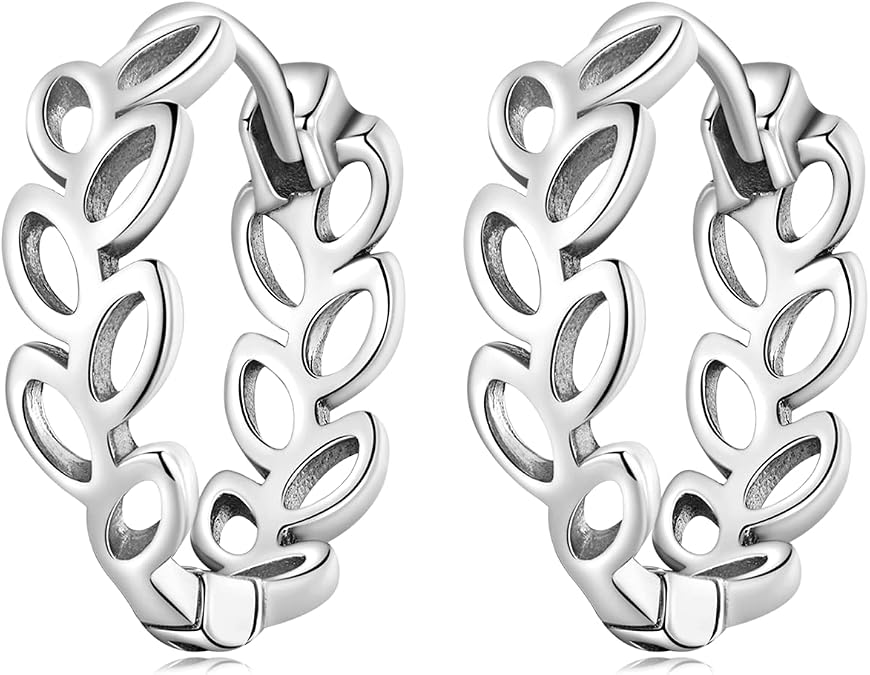 BISAER 925 Sterling Silver Posts Chunky Gold Earrings for Women Non Tarnish, Thick 14K Gold Plated Statement Circle Open Hoop, Lightweight Hypoallergenic Hollow Earrings (Leaf-silver)